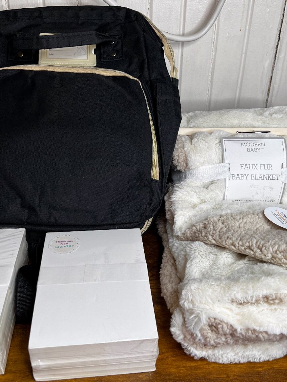 Baby Shower Games Set Diaper Bag Backpack Modern Baby Faux Fur Blanket New Used